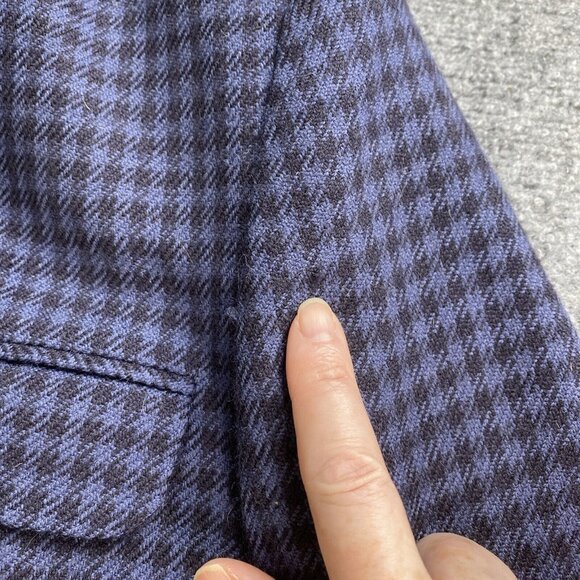 VTG Rene Rowan Saville Jacket Women's 8P Blue Houndstooth Worsted Wool Distress - Picture 5 of 16